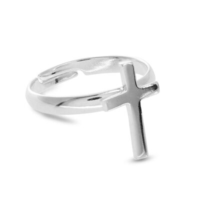 SILVER PLATED CROSS SHAPED RING - DST3-0157CZP