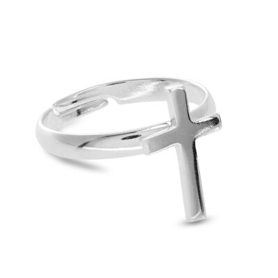 ANILLO FORMA CRUZ CHAPADO PLATA - DST3-0157CZP