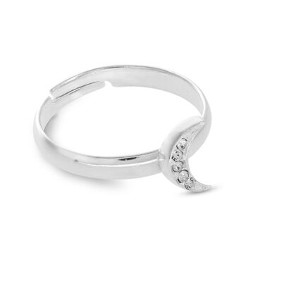 SILVER PLATED CRYSTAL MOON RING - DST3-0200LUNAP