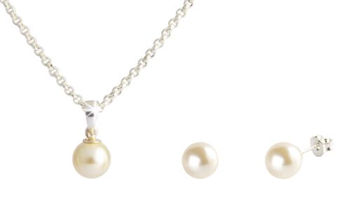 CONJUNTO PERLA BLANCA CHAPADO PLATA - DST5-0018PBL