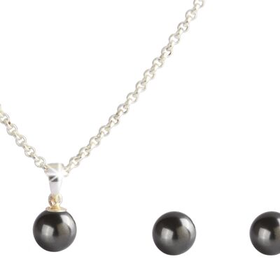 SILVER PLATED BLACK PEARL SET - DST5-0018PNG