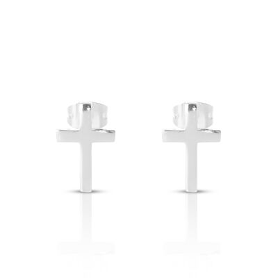 SILVER PLATED CROSS SHAPED EARRING - DST1-0157CZP