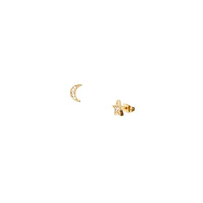 GOLD PLATED CRYSTAL MOON AND STAR EARRING - DST1-0200LYED