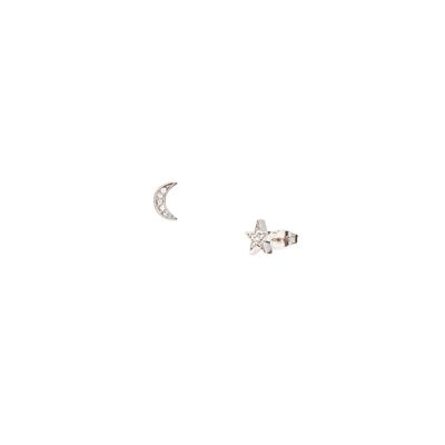 SILVER PLATED CRYSTAL MOON AND STAR EARRING - DST1-0200LYEP