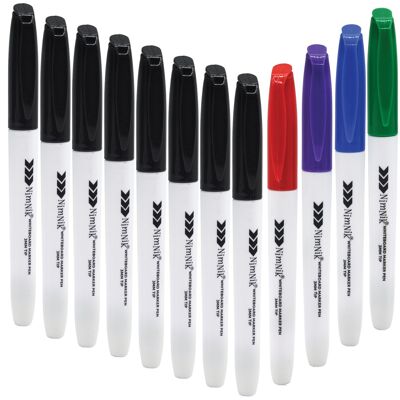 NimNik Whiteboard Pens Marker Pens - Smudge Free Dry Erase Markers Whiteboard Pens 3mm 12 Pack Low Odour Fine White Board Markers for Kids Teachers Office School Supplies