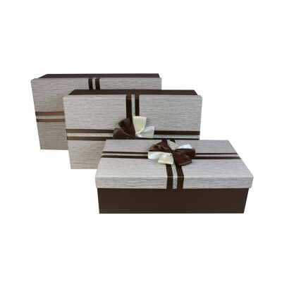 Set of 3 Rectangle, Brown Gift Box with Cream Lid