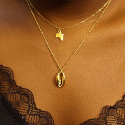 Africa Layered cowrie necklace Gold