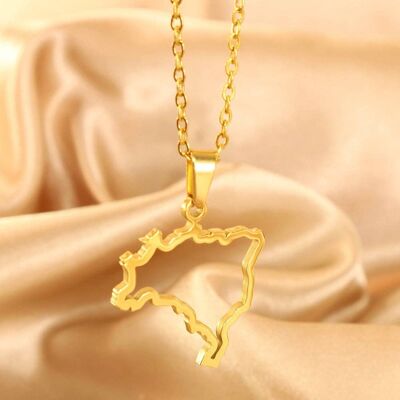 Brazil 18ct Gold Plated Stainless Steel Outline Map Necklace