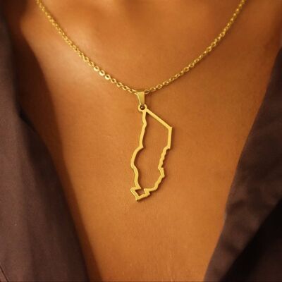 Chad 18ct Gold Plated Stainless Steel Outline Map Necklace