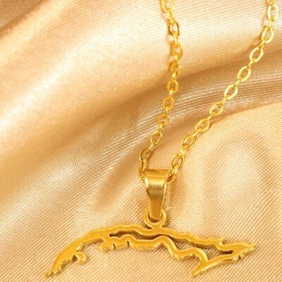 Cuba 18ct Gold Plated Stainless Steel Outline Map Necklace