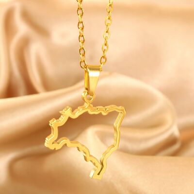 Dominican Republic 18ct Gold Plated Stainless Steel Outline Map Necklace