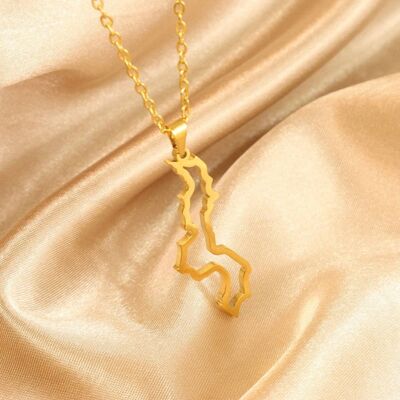 Malawi 18ct Gold Plated Stainless Steel Outline Map Necklace
