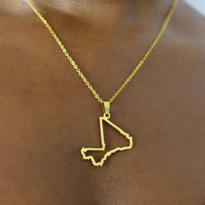 Mali 18ct Gold Plated Stainless Steel Map Necklace