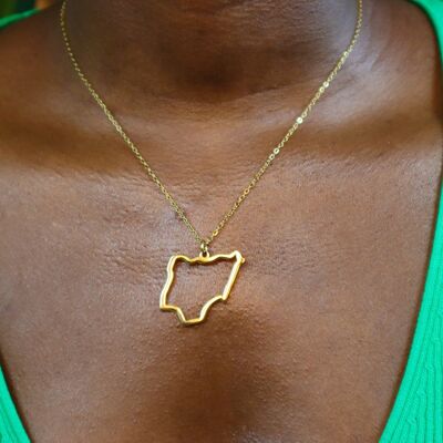 Nigeria 18ct Gold Plated Stainless Steel Map Necklace