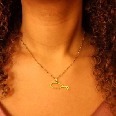 St Kitts 18ct Gold Plated Stainless Steel Map Necklace