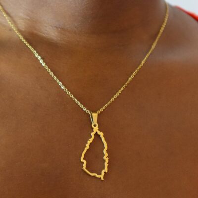 St Lucia 18ct Gold Plated Stainless Steel Map  Necklace