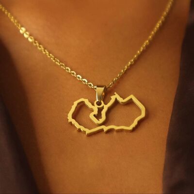 Zambia 18ct Gold Plated Stainless Steel Outline Map Necklace