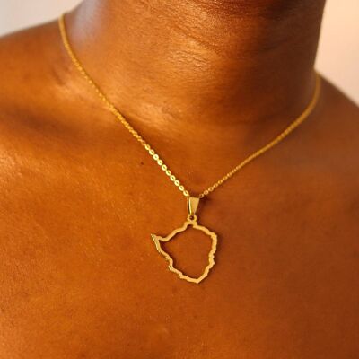 Zimbabwe 18ct Gold Plated Stainless Steel Map Necklace