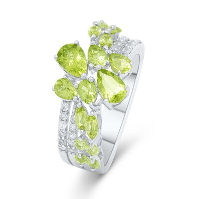 Genuine Brilliant Green Peridot Stone Ring in Sterling Silver, Fine Jewelry for Lady, Delicate Timeless Design Every Day, Majesty