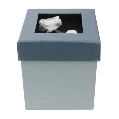 Square, Grey Gift Box, Blue Lid, Rose Flower Decoration