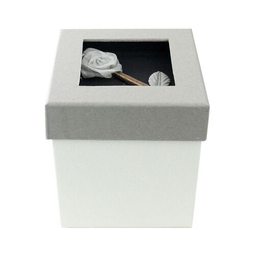 Square, Grey Gift Box, Dark Grey Lid, Rose Flower