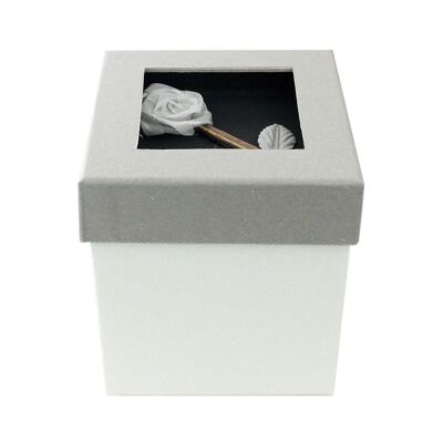 Square, Grey Gift Box, Dark Grey Lid, Rose Flower