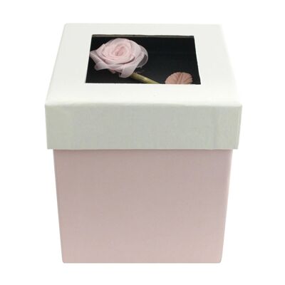 Square, Pink Gift Box, Cream Lid, Rose Flower Decoration