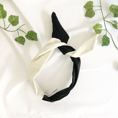 Bandeau ExtraWide Wire, bandeau large en velours côtelé noir et blanc, bandeau à nœud pour cheveux, look foulard
