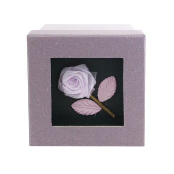 Boîte cadeau carrée violette, couvercle lilas, fleur rose 6