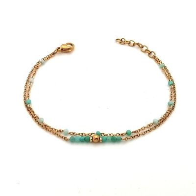 Bracelet Double Rang en Acier Inoxydable Doré avec Perles en Amazonite