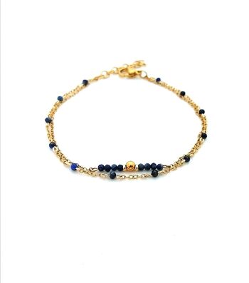 Bracelet Double Rang en Acier Inoxydable Doré avec Perles en Lapis Lazuli 1