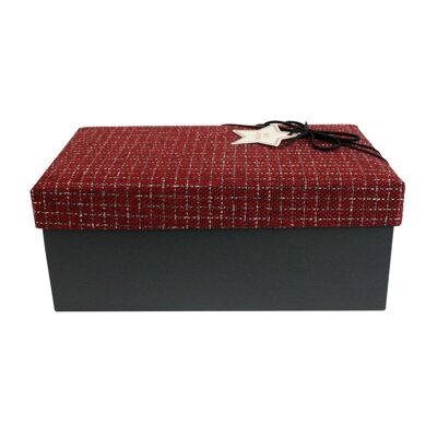 Black Box with Textured Fabric Red Lid - 25 x 16 x 11 cm