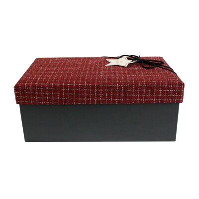 Caja Negra con Tapa Roja de Tela Texturizada - 28 x 18 x 13 cm