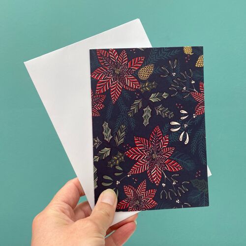 Luxury Christmas Card Navy Poinsettia