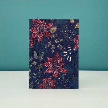 Carte de Noël de luxe Poinsettia bleu marine 3