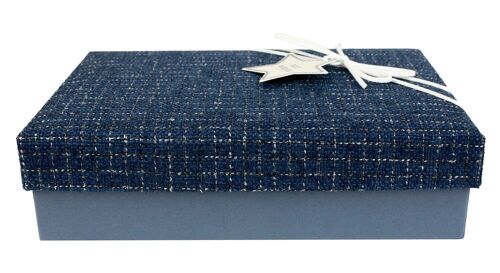 Blue Box with Textured Fabric Blue Lid - 24.5 x 17 x 6.5 cm