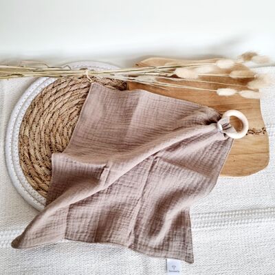 Cuddle cloth with beech teething ring - Soft brown