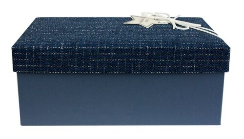 Blue Box with Textured Fabric Blue Lid - 25 x 16 x 11 cm