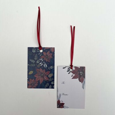 Christmas Gift Tag - Navy poinsettia