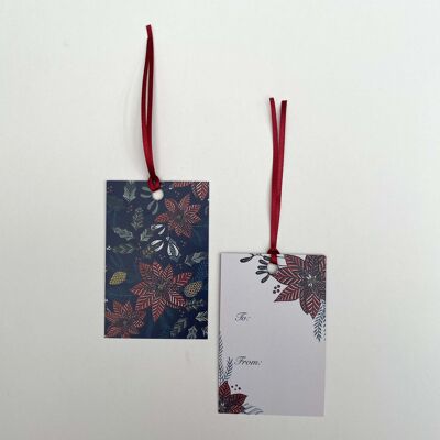 Etiqueta de regalo de Navidad - Poinsettia azul marino