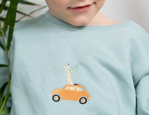 Kids sweater | Giraffe embroidery | Ocean Green