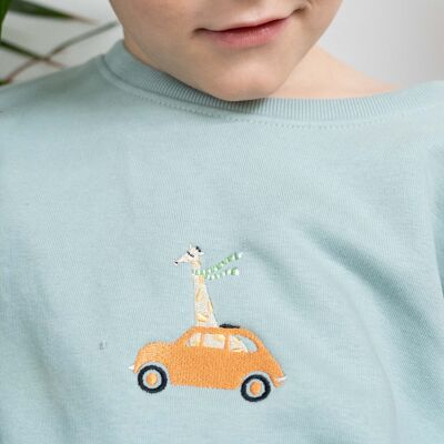 Maglione per bambini | Ricamo giraffa | Verde Oceano