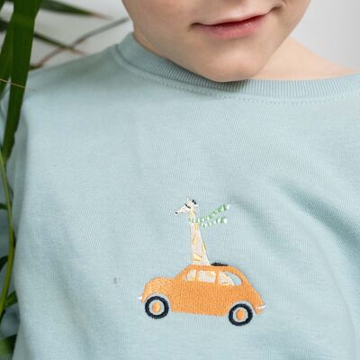 Kids sweater | Giraffe embroidery | Ocean Green