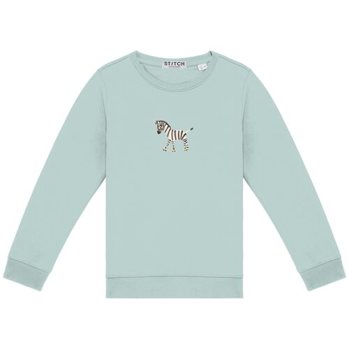 Kids sweater | Zebra on rollerskates | Ocean Green