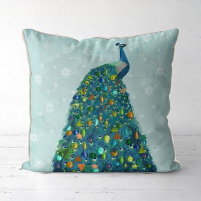 Peacock Christmas tree cushion, throw pillow