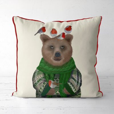 Bear & robins, Christmas cushion, throw pillow