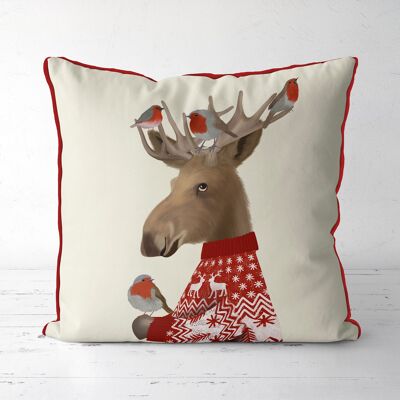 Moose & robins, Christmas cushion, throw pillow