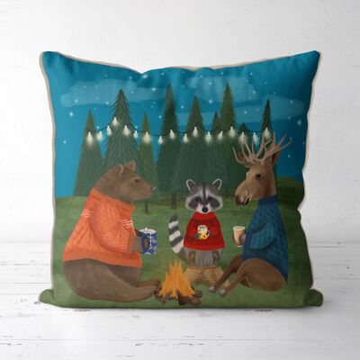 Campfire hot chocolate, Woodland cabin cushion, throw pillow