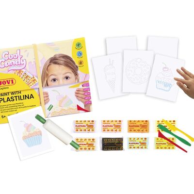 Kit Paint with PLASTILINE Jovi, 8 pastilles de 50 grammes + accessoires + 1 rouleau, Cool Candy