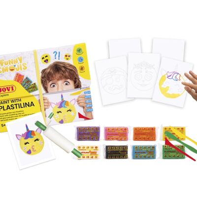 Kit Paint with PLASTILINE Jovi, 8 pastilles de 50 grammes + accessoires + 1 rouleau, Funny Emojis